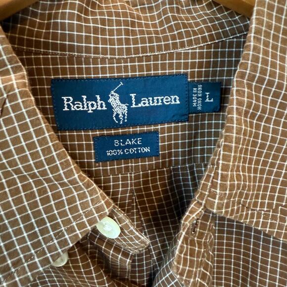 Men's Ralph Lauren Brown Check Long Sleeve Button Down Size L - Picture 4 of 6